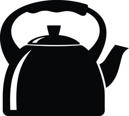 Obraz premium Black silhouette icon of a classic stovetop kettle or teapot for boiling water Kitchen equipment vector illustration