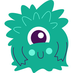 Cute Teal Fluffy Monster With One Eye And A Smiling Mouth Transparent Background Digital Art Halloween Theme