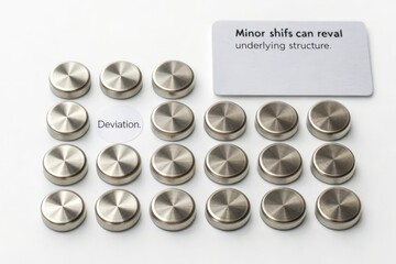 Metallic polished discs arranged in a symmetrical pattern on white