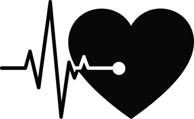 Black Heartbeat Line and ECG Pulse Vector Icon for Cardiology and Medical Monitoring