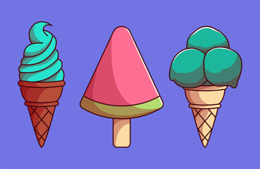 Colorful Ice Cream Vector Illustration Bundle for Dessert, Sweet, and Summer Design