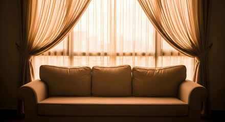 Inviting sofa bathed in soft light perfect for relaxation and cozy interior design