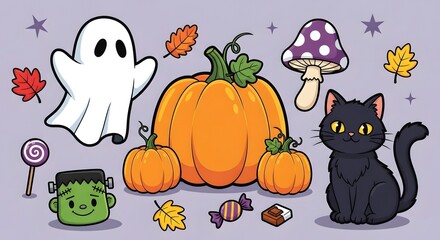 Naklejka premium Spooky Season & Autumn Essentials, Harvest, Haunts, and Autumn Vibes All Things Spooky and Fall