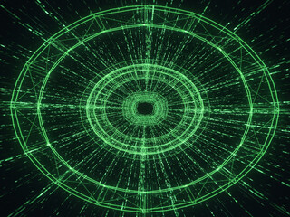 Fototapeta premium 초록색 빛나는 사이버 방사 라인 그래픽