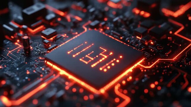Close-up of a glowing circuit board with intricate details