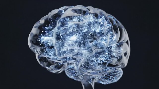 暗黒空間で光粒子とガラスで構成されたバーチャル脳