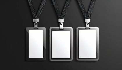 Badge Mockups A Trio of Blank ID Cards on Black Background
