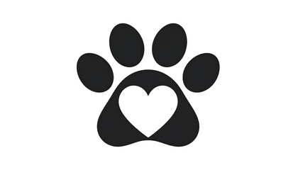 Paw Print Heart Logo Symbol.