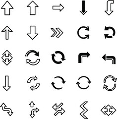 Diverse Arrow and Direction Icon Set Black and White Vector Collection for UI Design and Navigation Elements