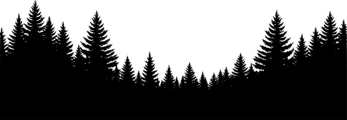 Pine treeline silhouette. This image shows a detailed vector clipart illustration of a pine treeline, showcasing serene natural beauty and evergreen landscapes. Vector clipart illustration design
