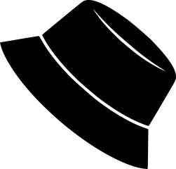 Bucket hat silhouette. This image shows a black silhouette of a bucket hat, also known as a fisherman's hat or boonie hat, ideal for casual use. Vector clipart illustration design