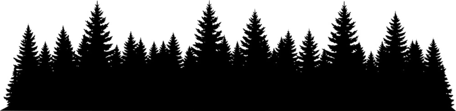 Pine treeline silhouette. This image shows a detailed vector clipart illustration of a pine treeline, showcasing serene natural beauty and evergreen landscapes. Vector clipart illustration design