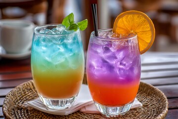 Fototapeta premium Refreshing layered tropical cocktails with vibrant colors