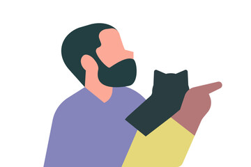 Bearded man holding a cat, representing calm lifestyle, mindfulness, and emotional connection between humans and pets in modern life.