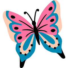Delicate Pink And Blue Butterfly With Black Outlines On A Transparent Background