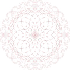 Delicate Pink Mandala Pattern With Intricate Geometric Designs On A White Background Featuring A Circular Arrangement Of Dashed Lines And Cross Shapes Creating A Symmetrical Floral Motif