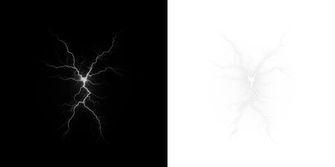 Lightning bolt overlay illustration on contrasting black and white backgrounds, showcasing dynamic energy and powerful visual impact for creative design projects