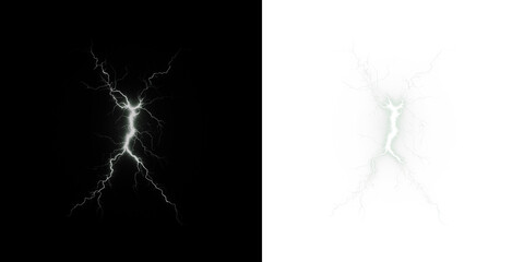 Lightning bolt png overlay on contrasting backgrounds, showcasing dynamic energy and movement, ideal for creative projects and visual storytelling with copy space