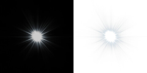 Bright light burst overlay on contrasting black and white backgrounds, creating a striking visual...