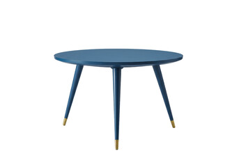 Isolated blue coffee table with wood legs, modern living room accent furniture design