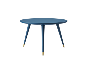 Isolated blue coffee table with wood legs, modern living room accent furniture design