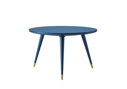 Isolated blue coffee table with wood legs, modern living room accent furniture design
