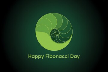 Green fibonacci spiral with happy fibonacci day text
