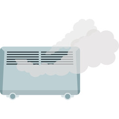Gray Portable Electric Heater Emitting White Smoke Indicating Malfunction or Overheating on a Transparent Background