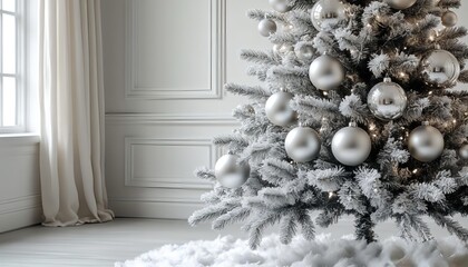 silver Christmas tree in the interior of the room