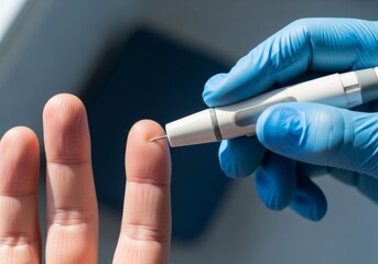 Healthcare worker conducting a precise finger-prick blood test for health monitoring