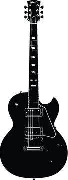 Silhouette of a black electric guitar with white background studio