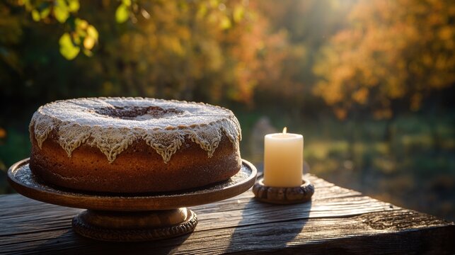 Traditional German honey cake with sugar dusting, evoking cozy nostalgia.