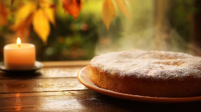 Traditional German honey cake with sugar dusting, evoking cozy nostalgia.