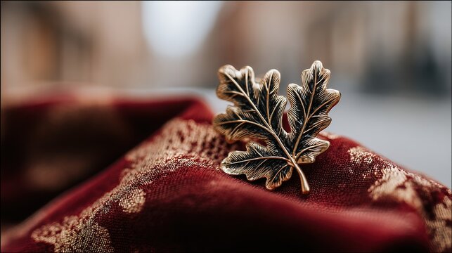 Black-red-gold enamel brooch with oak leaf motif, representing dignified symbolism.