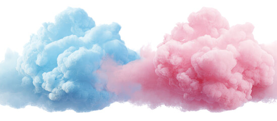Two fluffy clouds of pink and blue cotton candy isolated on transparent background