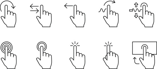 Illustration of hand gestures for touch screen interactions on white