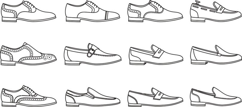 Different types of men shoes vector illustration collection