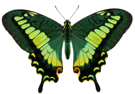 Isolated papilio palinurus butterfly showing colorful wings pattern against no background