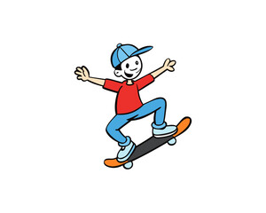 Silhouette of cartoon a skateboarder jumping, vector, dynamic pose isolated on white background