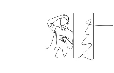 One continuous line drawing of young happy man enjoying and holding a cup of coffee, Isolated on transparent background