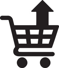 E-commerce cart glyph with upward arrow representing growth and increasing online sales. © IconNest