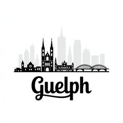 Naklejka premium ‎Guelph Ontario Skyline Silhouette — Historic Canadian Cathedral City Vector Illustration