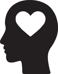 Mental health awareness icon with head silhouette and heart inside symbolizing care and support.