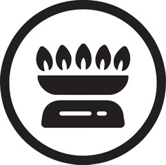 Minimal glyph of gas burner with protective circle border symbolizing safety and control.