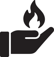 Safety glove glyph holding small controlled gas flame symbolizing protection and hazard.