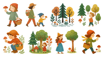 Fototapeta premium PNG Whimsical autumn forest adventure, element set on transparent background