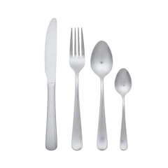 Modern stainless steel cutlery set isolated
