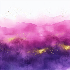 Obraz premium Gradient watercolor background from magenta to violet with gold sparkle
