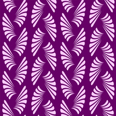 Art Deco style seamless pattern, lilac and violet leaves colors. Vector vintage background.