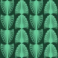 Art Deco style floral seamless pattern. Geometric decorative texture, green color. Vector vintage background.